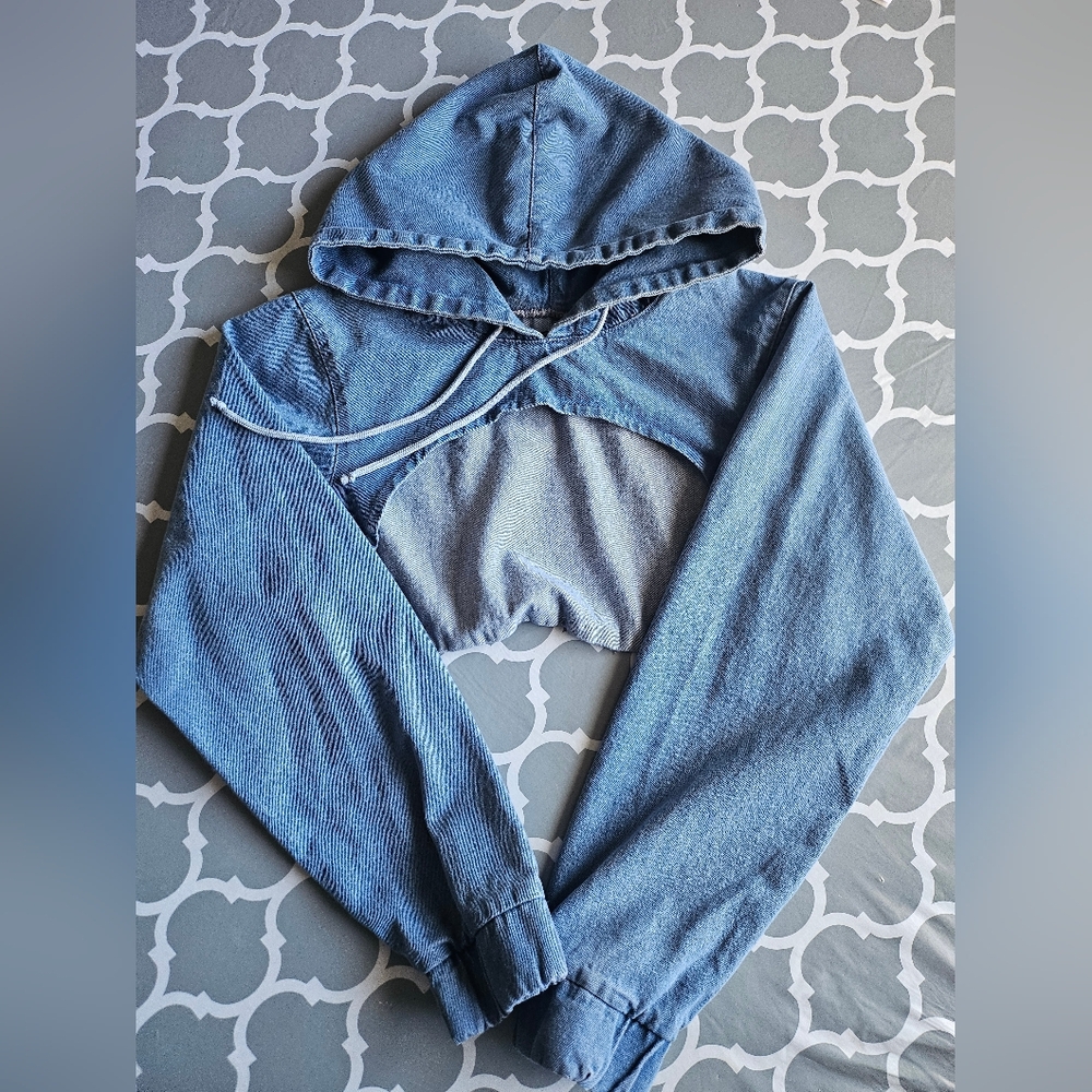 BOOHOO Denim Cropped Hoodie